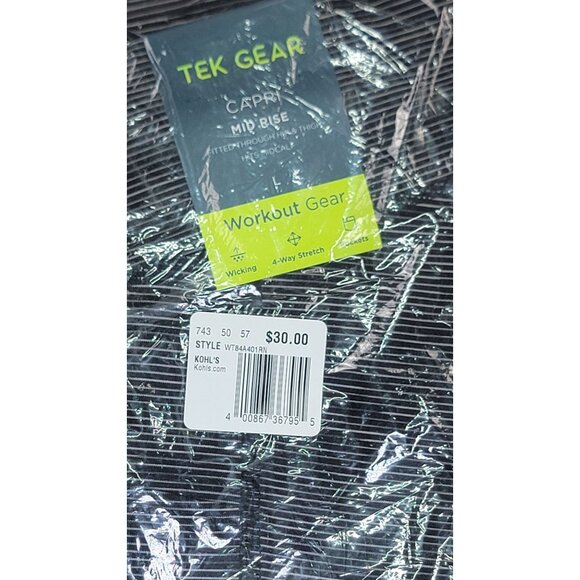 Tek Gear Capri Workout Pants Mid Rise L Black White Stripes 4-Way Stretch New - Picture 5 of 6